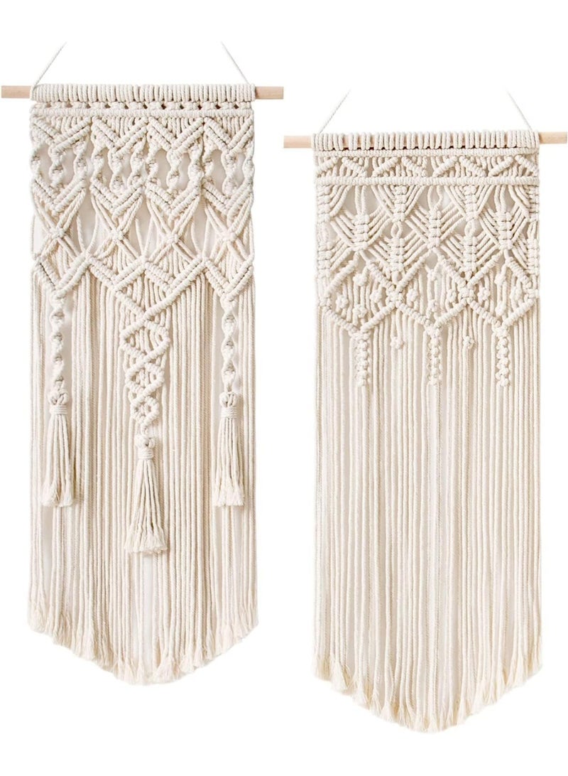 CLENEA 2 Pcs Macrame Wall Hanging, Wall-Mounted Small Woven Tapestry, Boho Chic Wood Beads Fringe Wall Art Home Decor, Suitable for Apartment, Nursery, Party Decorations, Nursery, Gallery, Wedding - Image 1